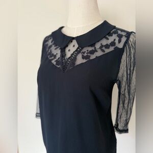 Naf Naf vintage preppy twee navy blue lace blouse cottagecore size small